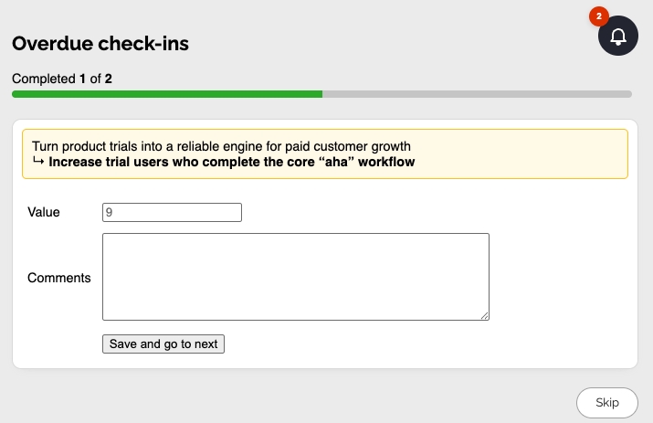 Screenshot of check-ins workflow allowing multiple updates