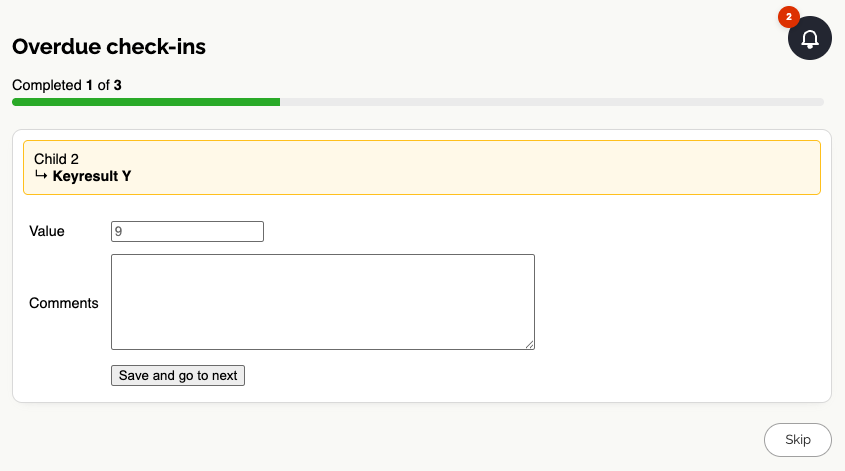 Picture of workflow for leaving multiple OKR check-ins