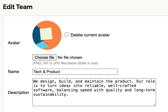 Screenshot showing avatar edit