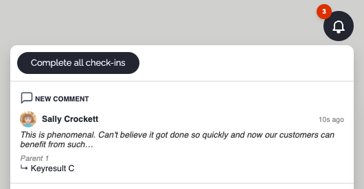Picture of notification for comments on a check-in