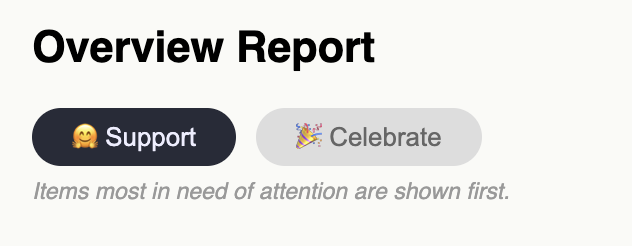 Picture of support and celebrate toggle buttons