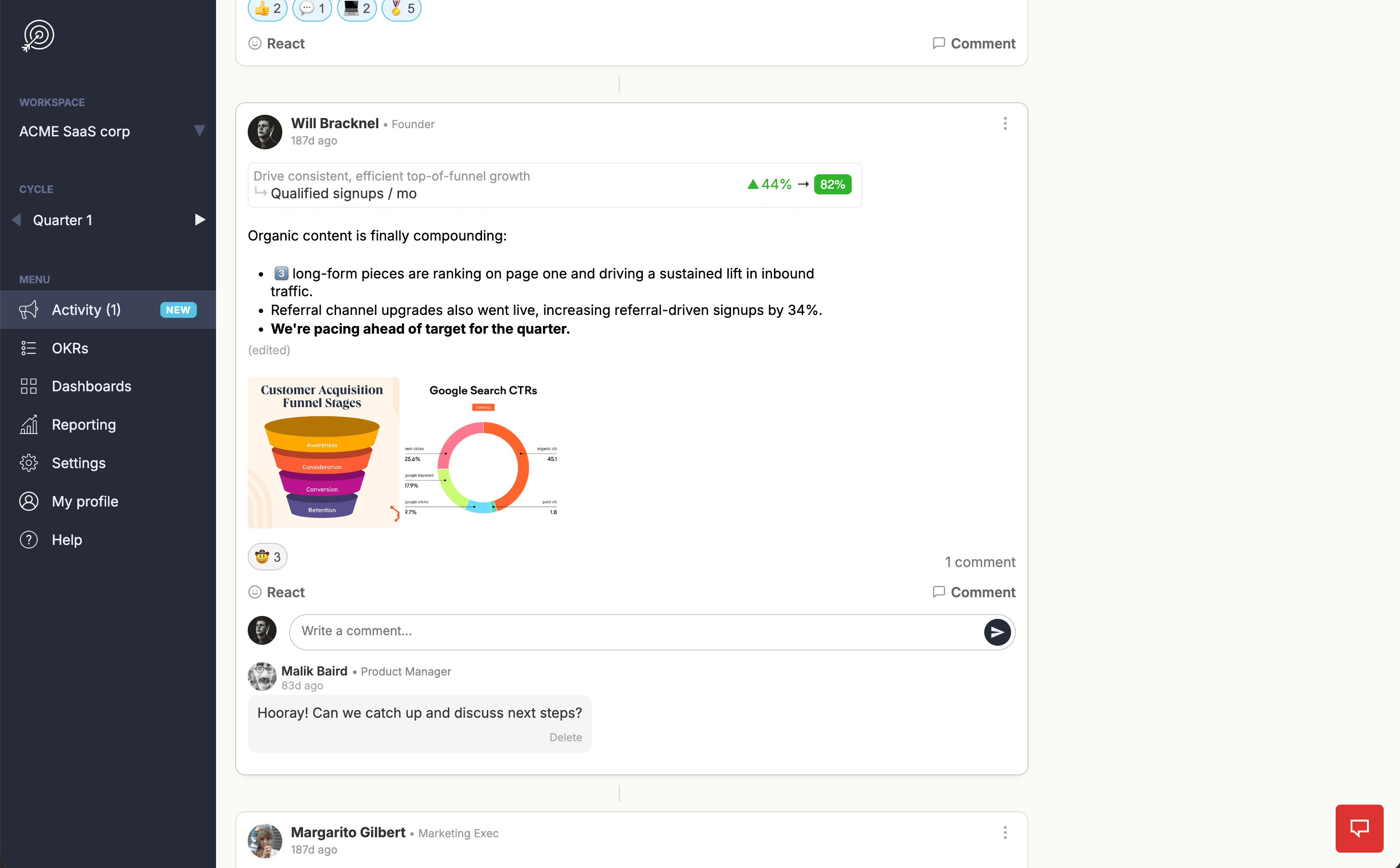 Activity feed and check-ins